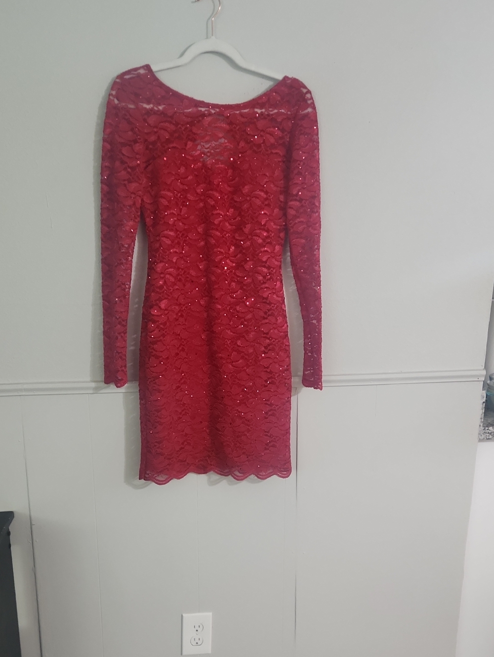 Jump Red Sequin Lace Long Sleeve Dress